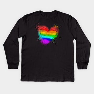 colorful Rainbow Heart Kids Long Sleeve T-Shirt